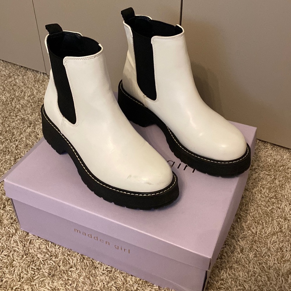 Madden Girl white chunky boots